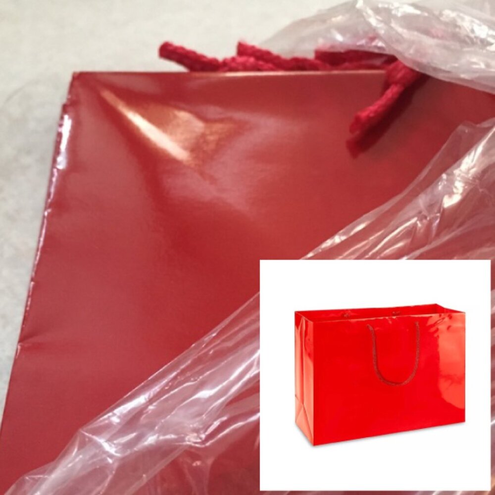 LP New In Pack Set of 8 Large High Gloss Red Shopping Bags Handles | 16” x 12”